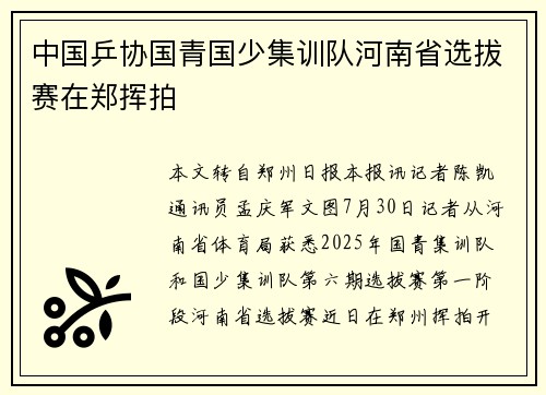 中国乒协国青国少集训队河南省选拔赛在郑挥拍